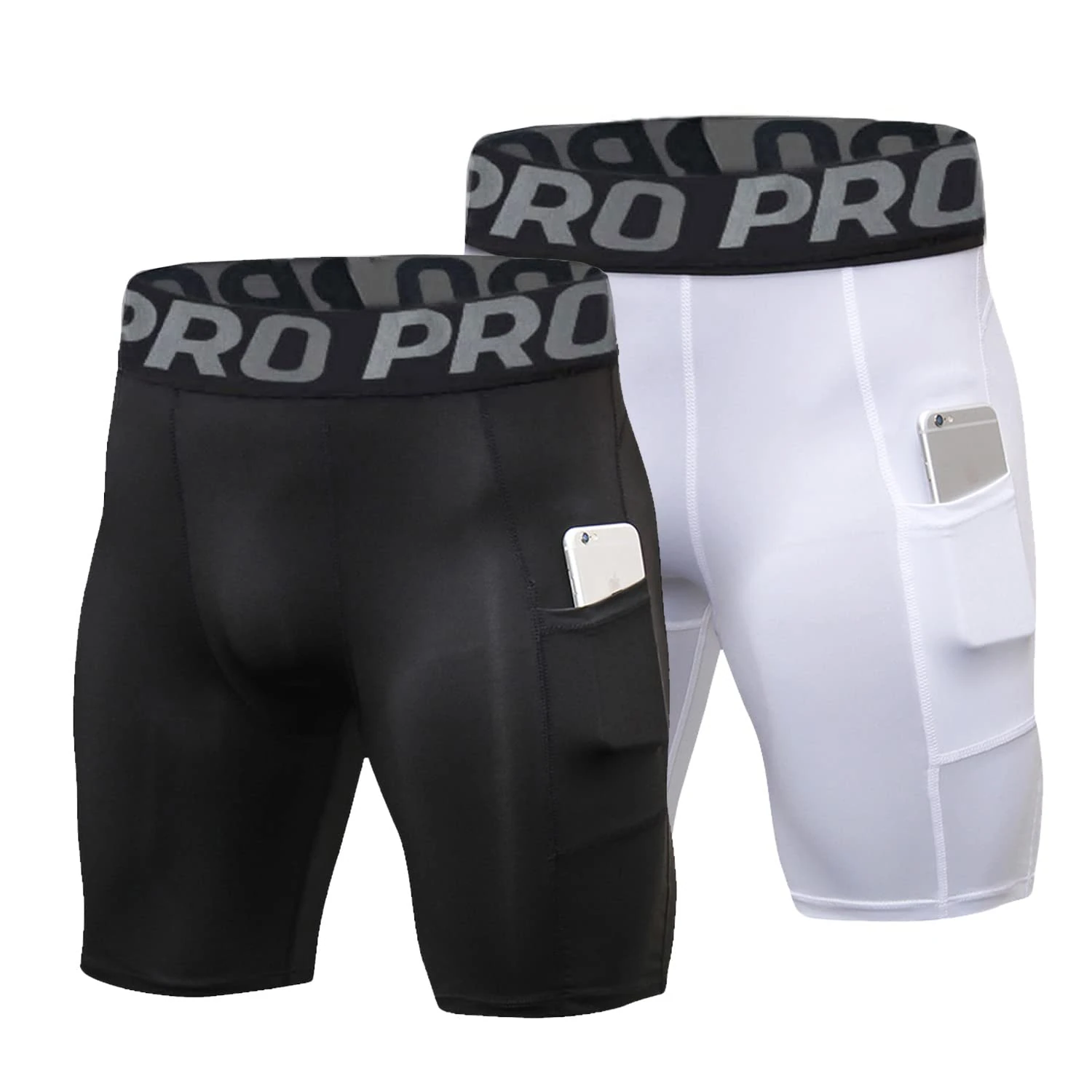LNFINTDO 2 Pack Mens Compression Shorts with Phone Pocket Gym Running Sports Underwear Base Layer Shorts Quick-Drying Workout Cycling Rugby Shorts