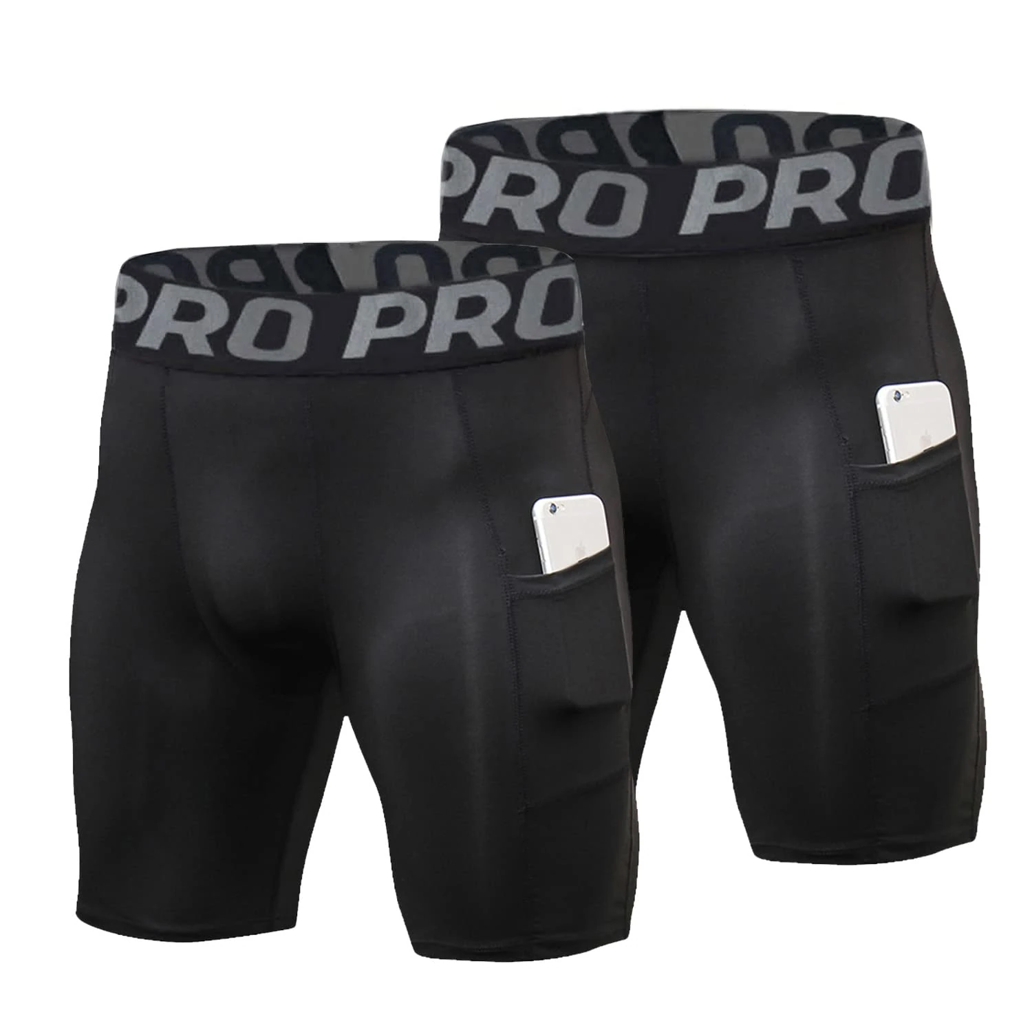 LNFINTDO 2 Pack Mens Compression Shorts with Phone Pocket Gym Running Sports Underwear Base Layer Shorts Quick-Drying Workout Cycling Rugby Shorts