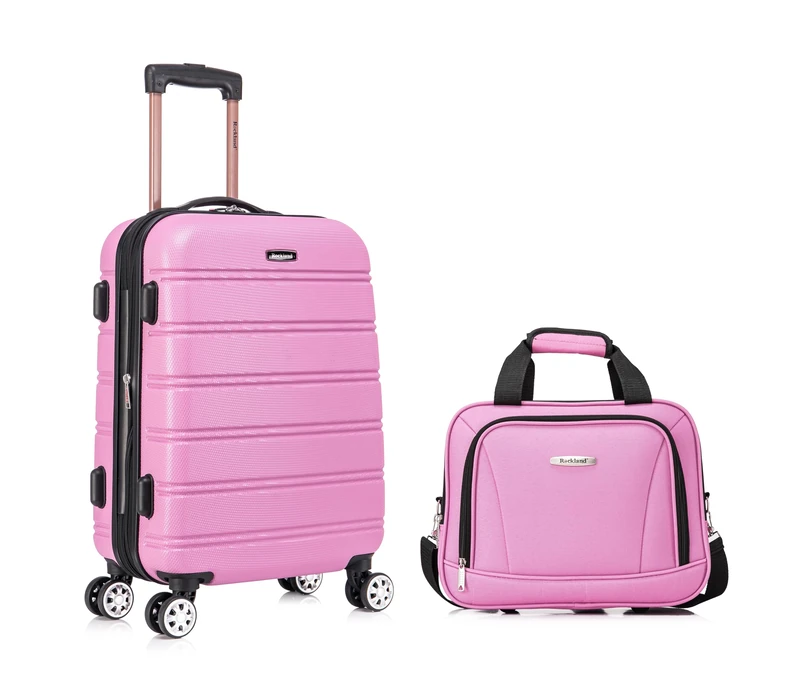 Rockland Melbourne Hardside Expandable Luggage with Spinner Wheels with Matching Softside Tote, Pink, 13 x 9 x 22 inches, Melbourne Hardside Expandable Luggage with Spinner Wheels with