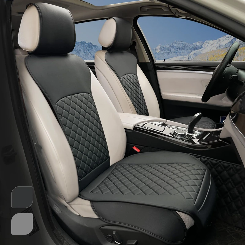 BEITK 2 Pack Leather Front Seat Covers, Universal Sideless Car Seat Protectors, Waterproof Automotive Seat Cover for Most Cars Trucks SUV(Black)