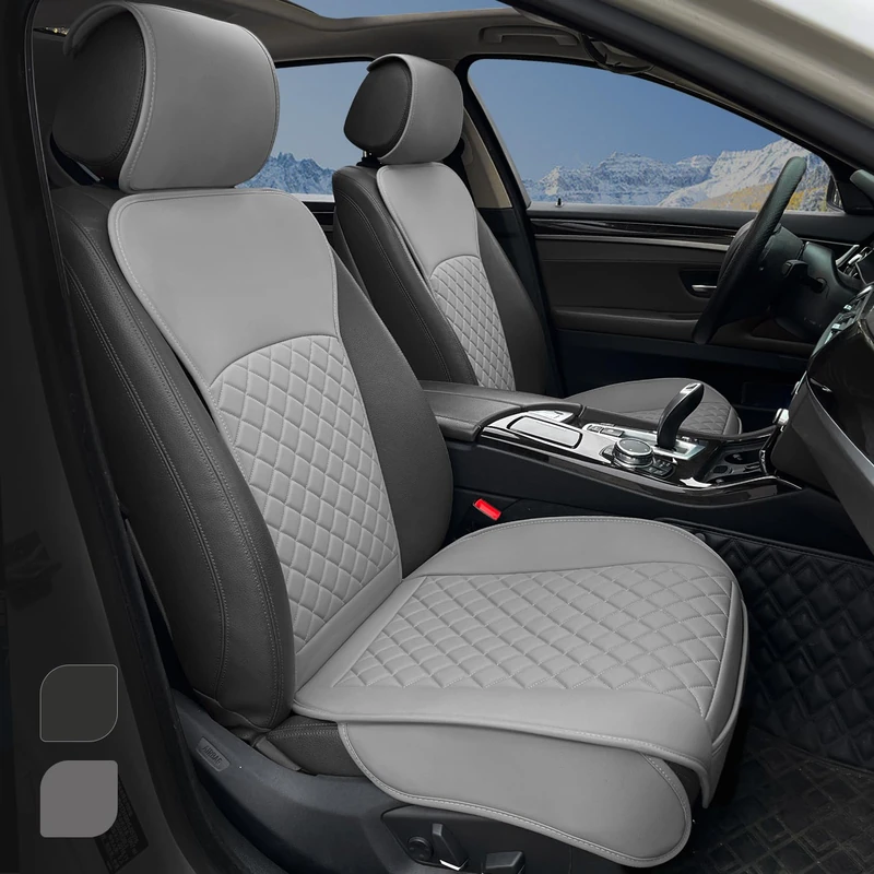 BEITK 2 Pack Leather Front Seat Covers, Universal Sideless Car Seat Protectors, Waterproof Automotive Seat Cover for Most Cars Trucks SUV(Gray)