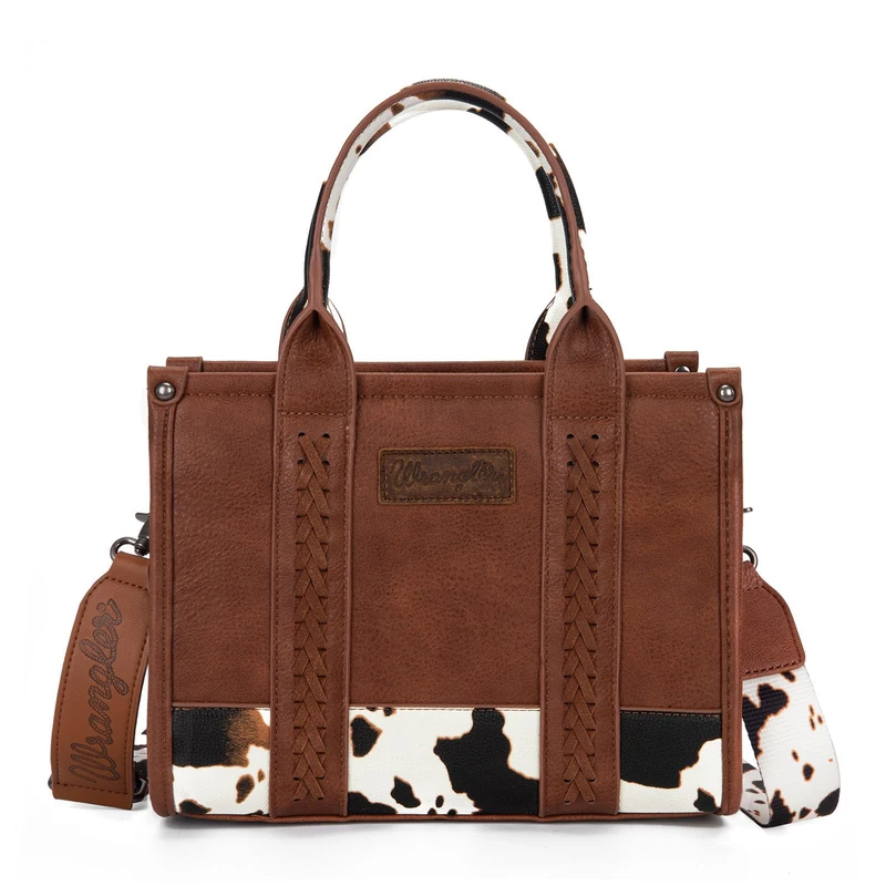Wrangler Purse for Women Medium Tote Bag Handbags Top-Handle, Cow Brown, Medium-10.6 inch