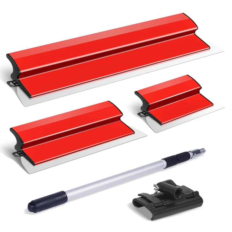 DEKEones Drywall Skimming Blade Set, Stainless Steel 25CM,40CM,60CM Skimming Blades with 70CM-158CM Extension Handle Pole, Professional Drywall Skimming Tools for Smoothing Wall and Ceiling