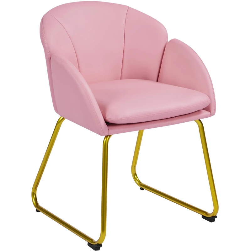 Yaheetech PU Leather Tub Chair Vanity Chair, Modern Accent Armchair with Golden Mental Legs for Living Room/Bedroom/Makeup, Simple Pink