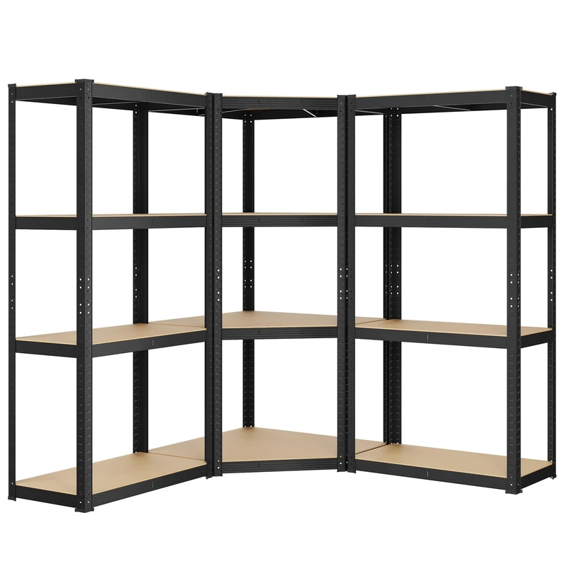 SONGMICS Corner Shelf 4-Tier, Garage Shelving, Heavy Duty Metal Shelving Units, for Garage, Storage Room, Warehouse, Loads 1500 kg, Ink Black and Natural Beige GLR056B03