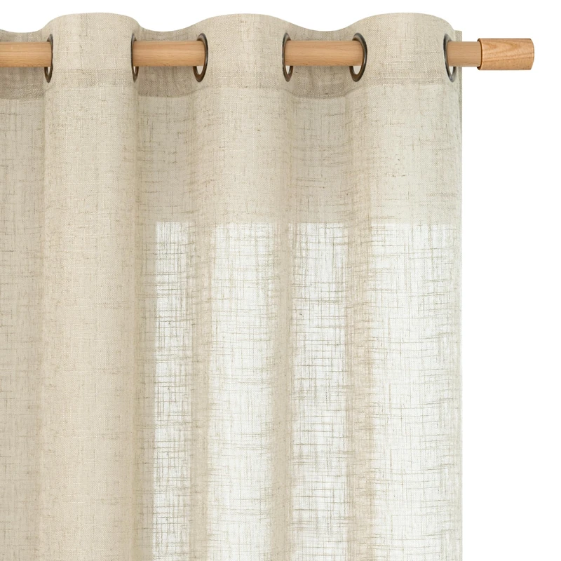 LAMIT Sheer Linen Curtains 90 inch for Living Room, Bronze Grommet Soft Thick Light Filtering Boho Window Textured Semi Sheer Drapes for Bedroom Farmhouse, 2 Panels Set, 52 x 90 Inch, Linen