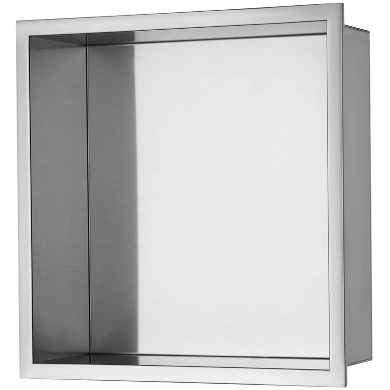 VEVOR 33.02 x 33.02 cm No Tile Shower Niche 304 Stainless Steel, Wall-Inserted Niche Recessed Double Shelves, Sealed Waterproof Rust-Resistant Modern Niche for Shower Bathroom Soap Storage, Silver
