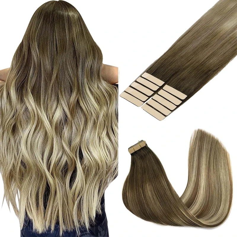 GOO GOO Tape in Hair Extensions human hair, tape Hair Extensions, 22inch 30g 10pcs, Human Hair Extensions, (T3/8)613 Blonde Ombre