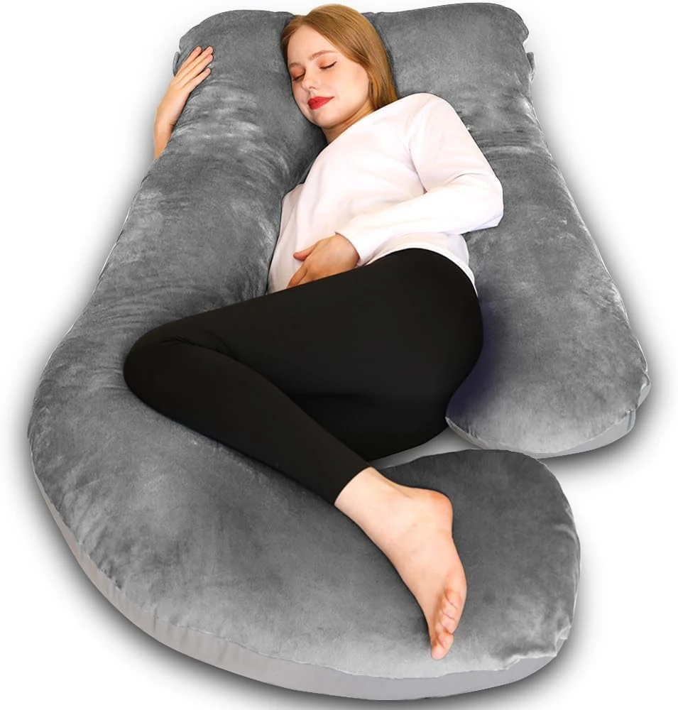 Chilling Home Pregnancy Pillow, 55 inches Maternity Pillow for Pregnant Women, Comfortable J Shaped Full Body Pillow Pregnancy Pillows for Sleeping, with Washable Cover (Dark Grey)