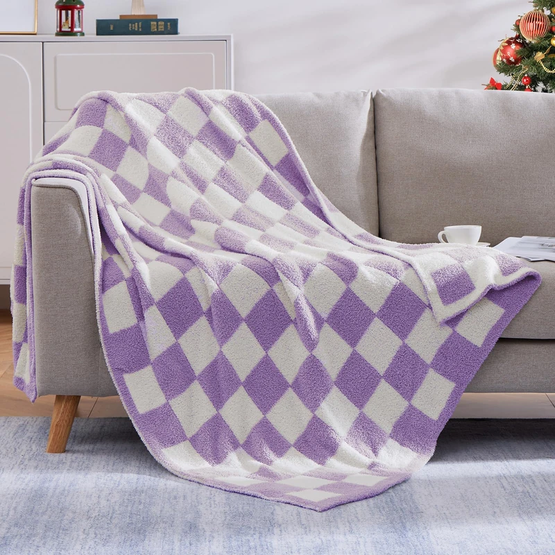 WRENSONGE Soft Twin Size Checkered Blanket for Bed-Cozy Knitted Blankets