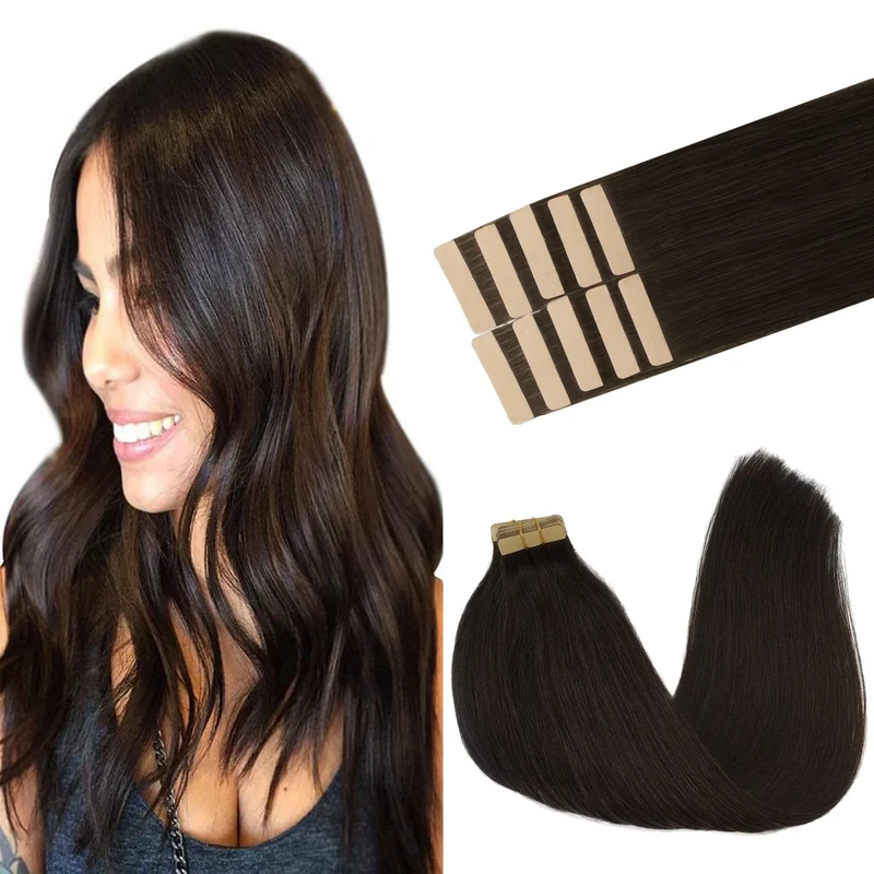 GOO GOO Tape in Hair Extensions human hair, tape Hair Extensions, 18inch 25g 10pcs, Human Hair Extensions, 2 Dark Brown