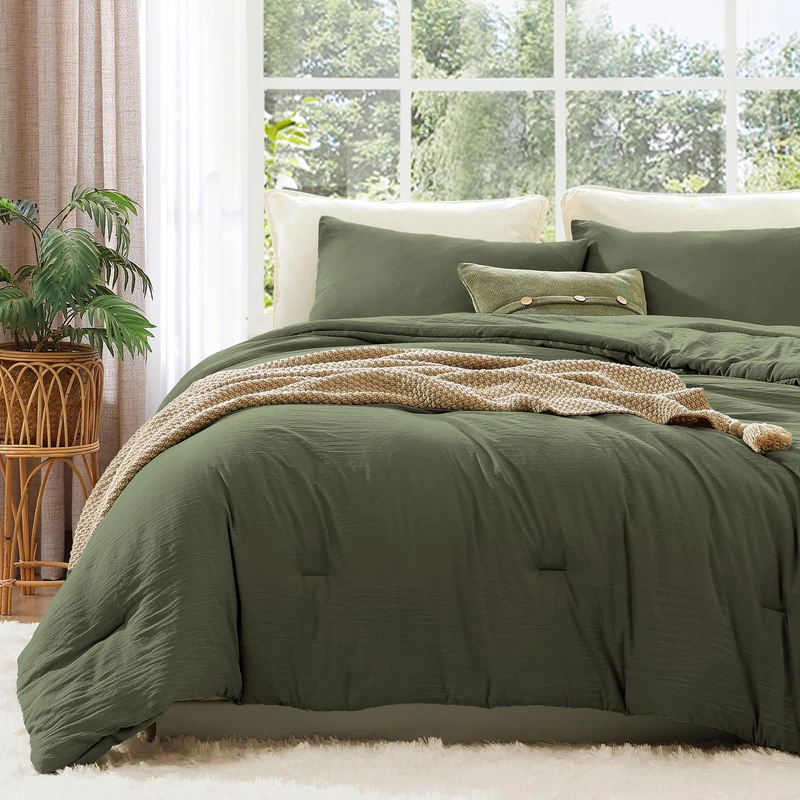 Full Comforter Set-3 Pieces Soft Olive Green Comforter Full Size Bedding