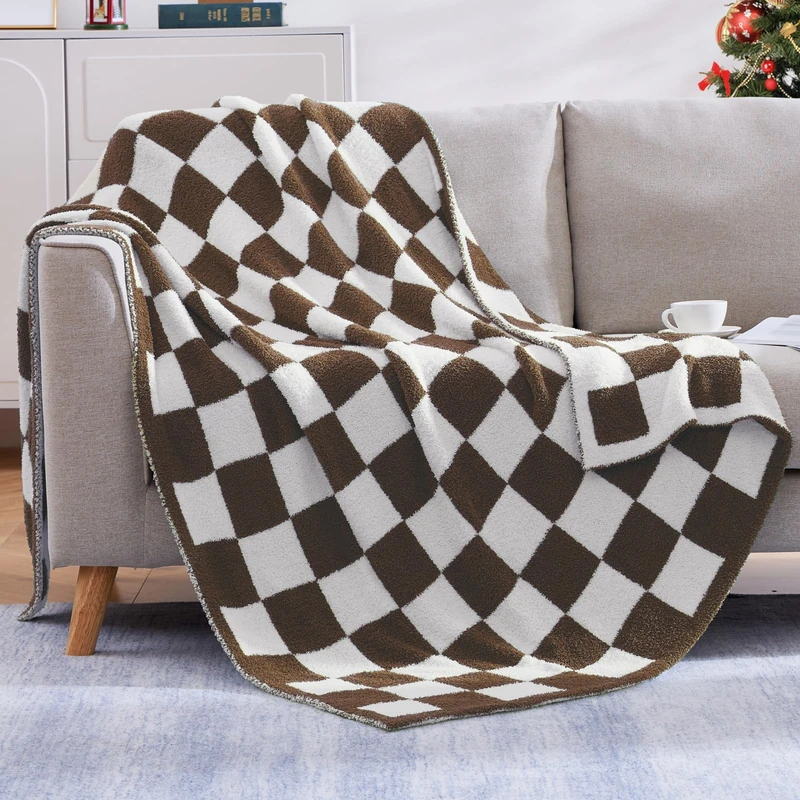 WRENSONGE Soft Twin Size Checkered Blanket for Bed-Cozy Knitted Blankets