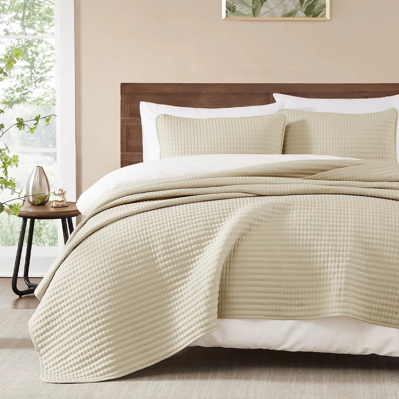 Queen Quilt- Lightweight Bedspreads Beige Queen Size Quilt Bedding Set