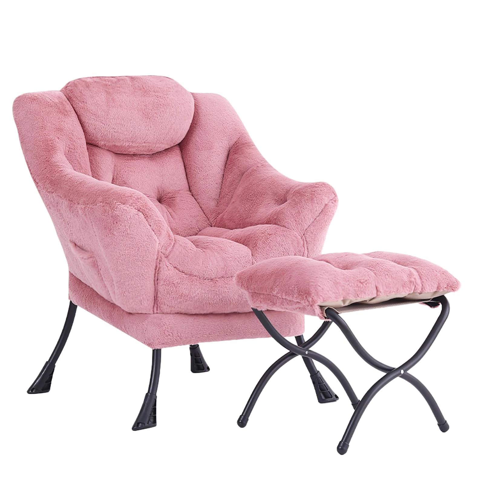 YOTATING Comfy Armchair with Footstool, Lazy Chair with Ottoman Leisure Accent Chair Relax Lounge Chair with Armrests & Side Pocket for Living Room, Bedroom & Small Spaces Armchair