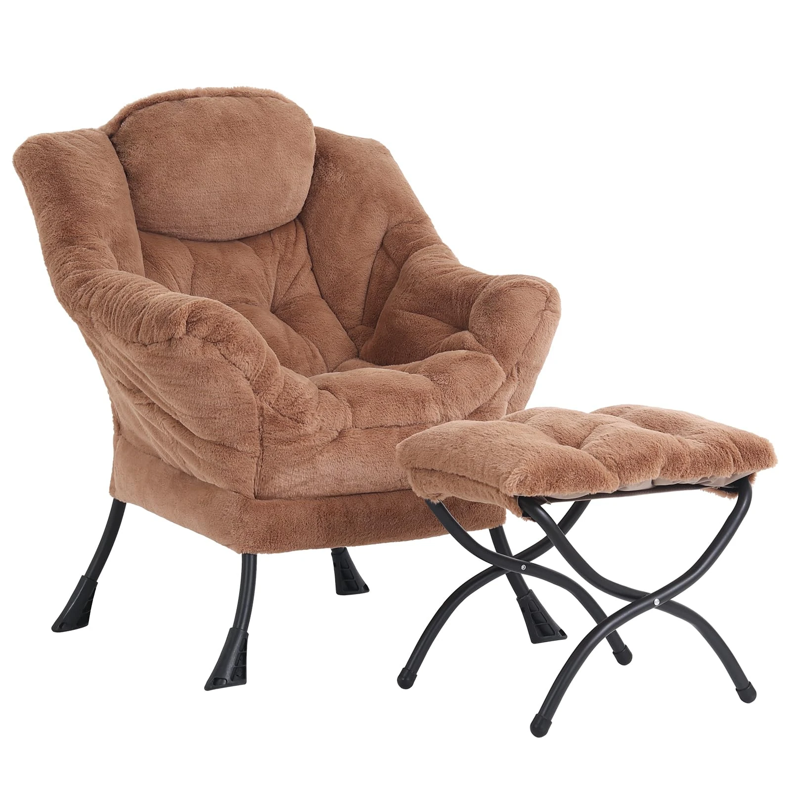 YOTATING Comfy Armchair with Footstool, Lazy Chair with Ottoman Leisure Accent Chair Relax Lounge Chair with Armrests & Side Pocket for Living Room, Bedroom & Small Spaces Armchair, Plush Brown