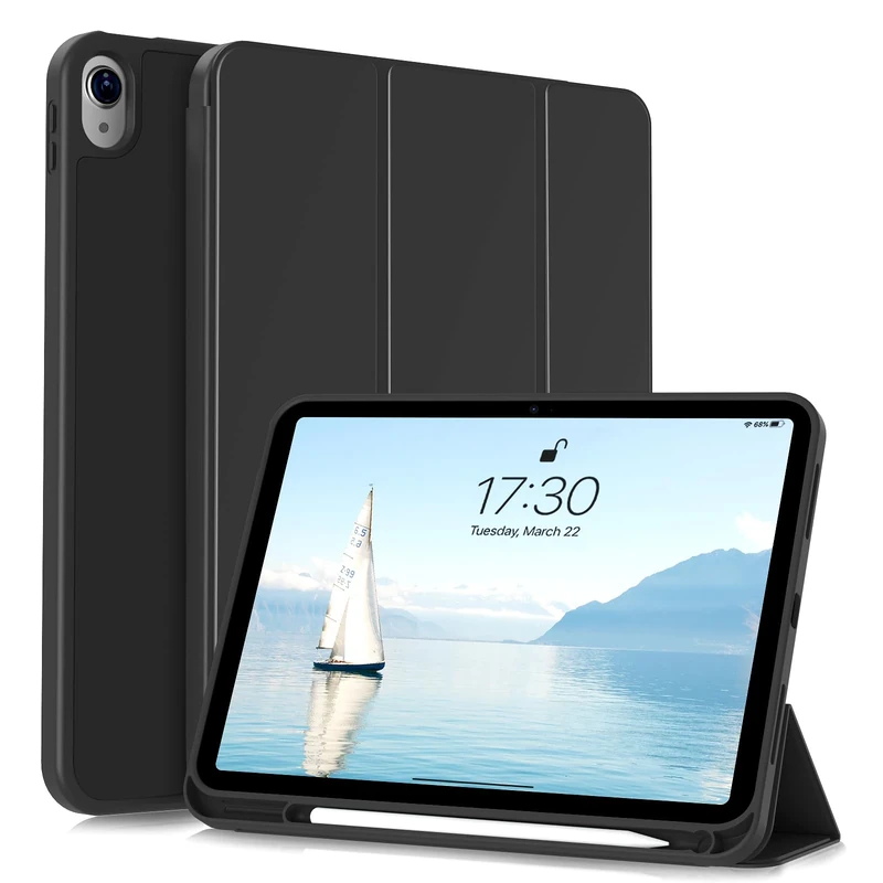 ZOYU Case for iPad (A16) 11th Generation 11 Inch 2025, iPad 10th Generation 10.9 inch 2022 with Pencil Holder, Auto Sleep/Wake Slim Lightweight Trifold Stand Smart Cover, Support Touch ID, Black