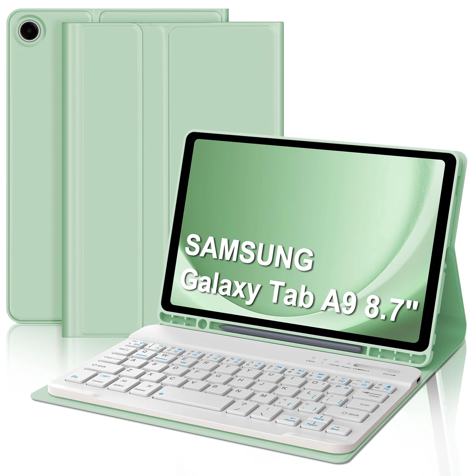 Keyboard Case for Samsung Galaxy Tab A9 8.7", Detachable Wireless Bluetooth Keyboard with Protective Cover and Pen Holder for Samsung Galaxy Tab A9 8.7 inch 2023(SM-X110/X115/X117), Grass Green