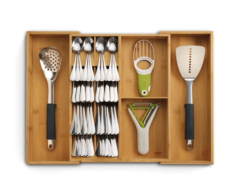 Joseph Joseph Drawerstore Expanding Cutlery, Utensil & Gadgets Organiser, Expandable In Drawer Space Saving Tray, Bamboo