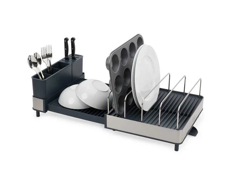 Joseph Joseph Extend Max Steel Expanding Dish Drainer Rack, With High Capacity Large For Items, Cutlery And Knife Holder, Swivel Draining Spout, Stainless Steel - Image 1