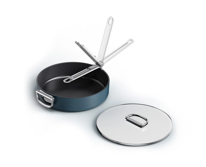 Joseph Joseph Space 28cm Non-stick Saute Pan with Lid, Folding Handle, Space-saving Induction & Oven Safe Deep Frypan