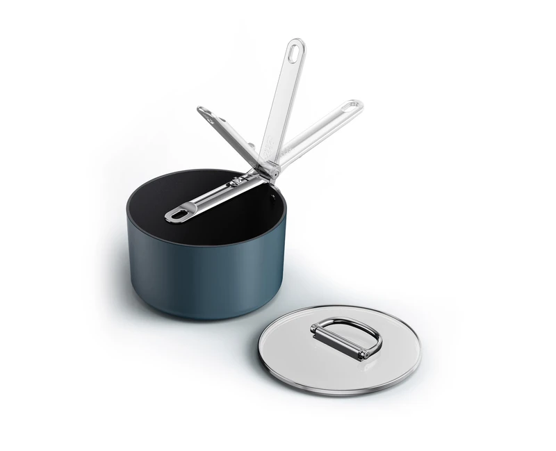 Joseph Joseph Space 19cm Non-Stick Saucepan with Lid, Folding Handle, Space-Saving Induction & Oven Safe Ceramic Pot