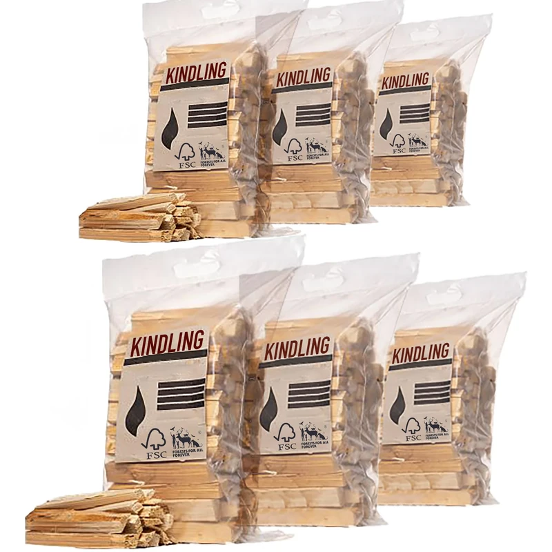Kindling Wood, Hot Kiln Dried Bags. Fire Starting Twigs for Open fires, charcoal, Hot Wood Burning Stoves, BBQ's, Log Burners, Camping Fires, Fire Pits & Pizza Ovens (6 Bags)