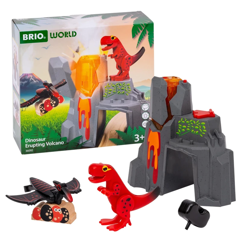 BRIO World Dinosaur Erupting Volcano Battery Powered for Kids Age 3 Years Up - Wooden Railway Accessories and Add Ons