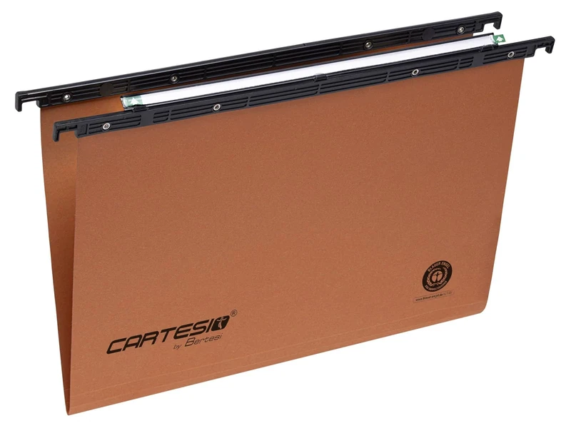 Cartesio® by Bertesi, Lot of 25 Quality Suspension Files for Drawers, Cardboard 240 g/m², Lenticular Label Holder, Pre-Assembled, Wheelbase 39 cm, V-Base, Orange, Code 100/395 -A2