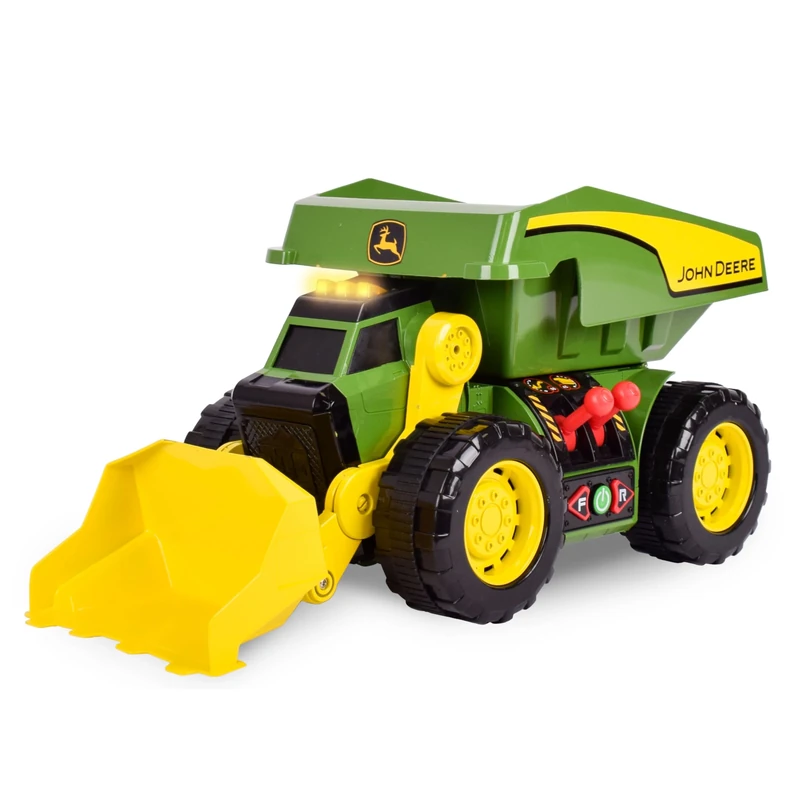 John Deere JD MAXX POWER 2‑in‑1 Lights & Sounds Dig Rig, Remote‑Control Front‑Loader & Dump Truck, LED Lights, Construction Sounds, Motorised Action, Big Tyres, Ages 3+