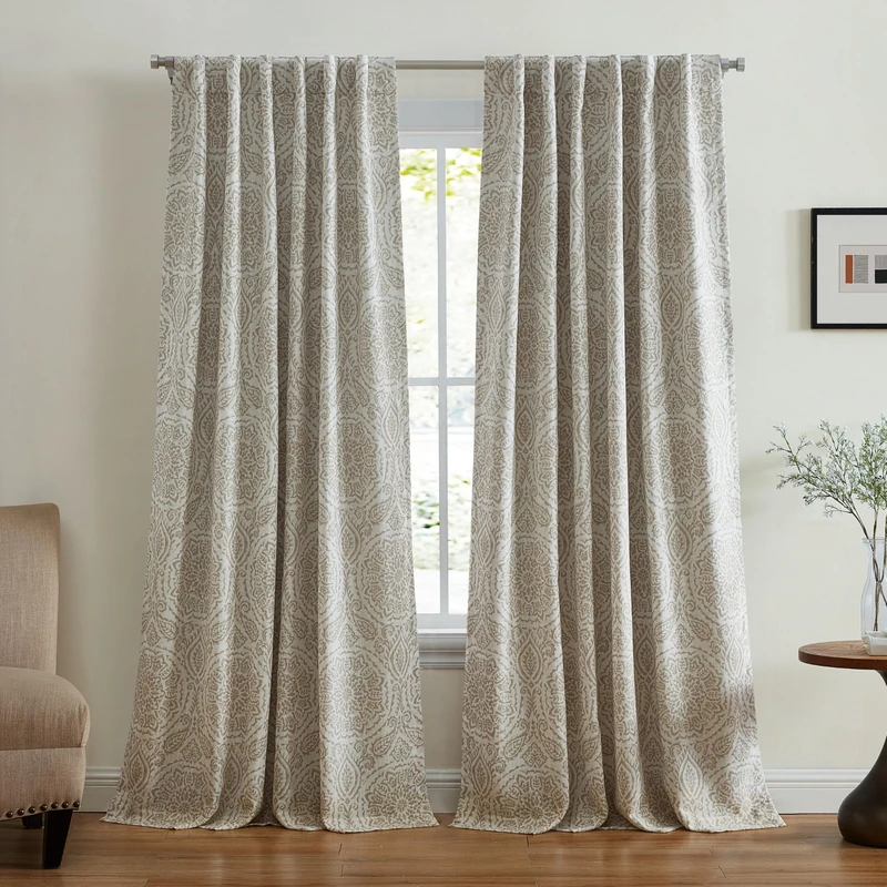 Elrene Home Fashions Giovanni Medallion Block Print Blackout Lined Window Curtain Panel, 52"x84", Natural