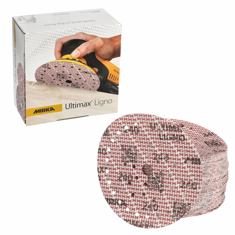 Mirka Ultimax Ligno Ø 150mm sanding discs Hook & Loop Multifit/grit 240/100 pieces/multi-perforation/for sanding wooden surfaces