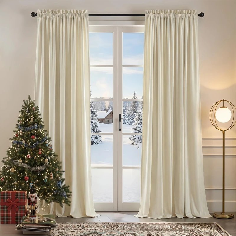 Nemia Ivory White Velvet Curtains for Bedroom Window, Rod Pocket Thermal Insulated Luxury Vintage Heavy Blackout Curtain Velvet Drapes for Living Room Darkening, W53 x L108 inches, 2 Panels
