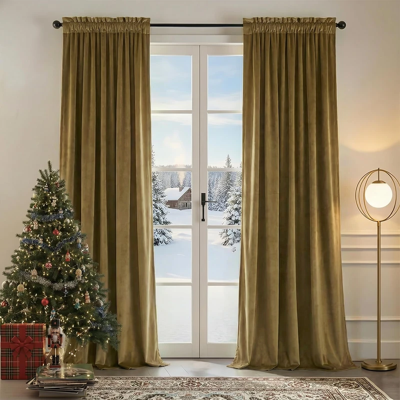 Nemia Gold Brown Velvet Curtains Thermal Insulated Blackout Curtain for Bedroom Window Living Room Darkening Luxury Vintage 108 Inches Long Heavy Drapes Panels Rod Pocket Set of 2