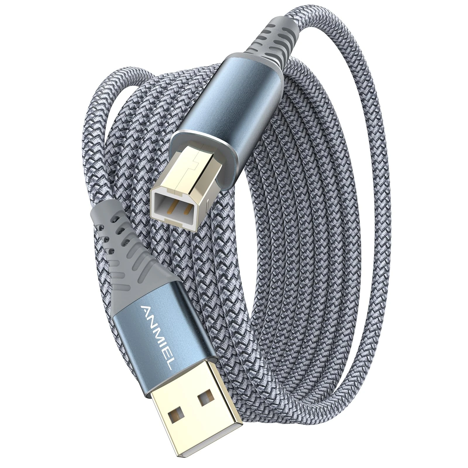 ANMIEL USB Printer Cable 6.6FT/2 Meter Nylon Weave Type A Male to B Male Scanner Cord High Speed for HP, Canon, Dell, Epson, Lexmark, Xerox and More