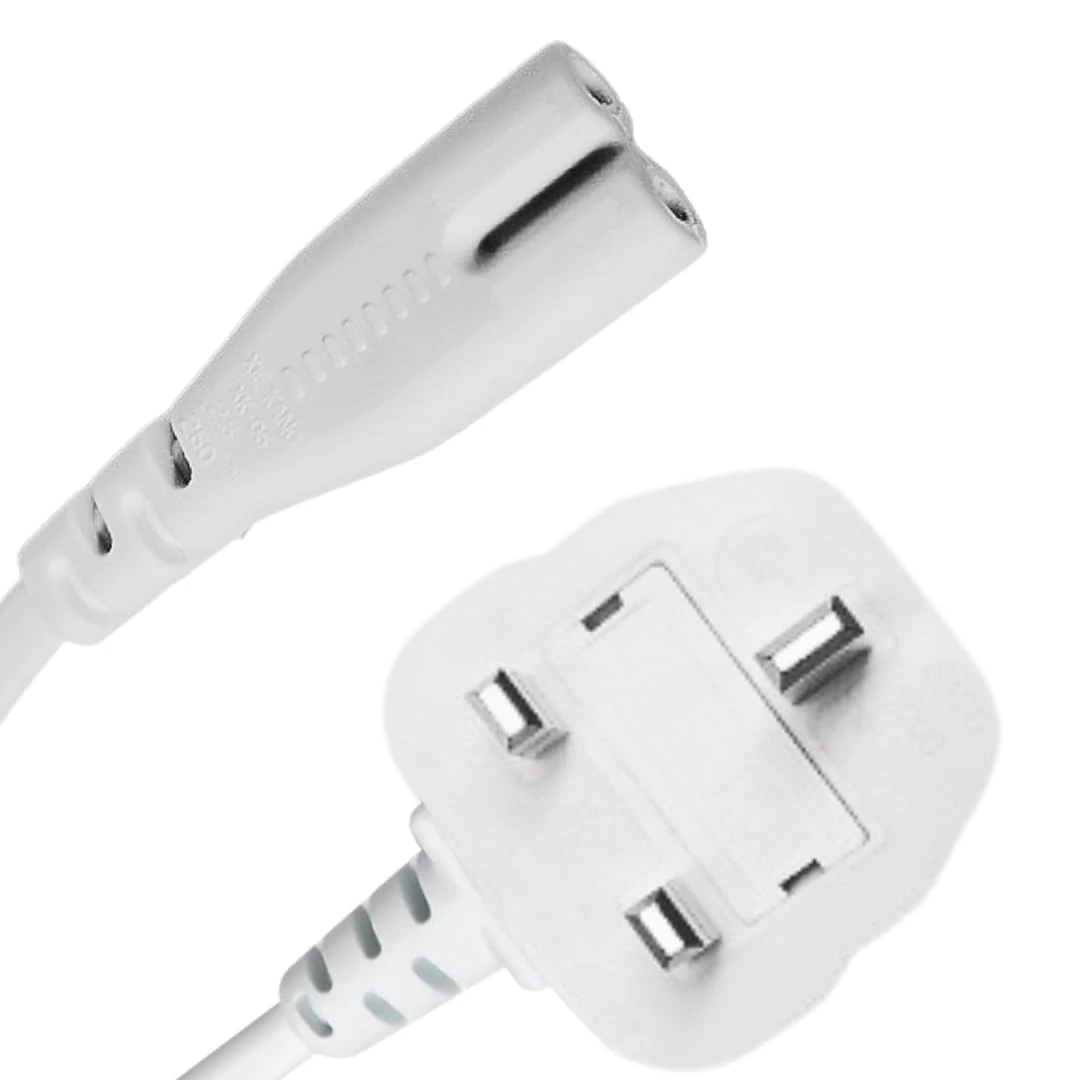 Lite-an IEC C7 2 Pin to UK Mains Power Cable - Figure 8 Power Lead - 2 Pin Plug for Samsung TV Power Cable, LG, Sony, PS4, PS5, Xbox(Straight Pin, White, 5 Meter)