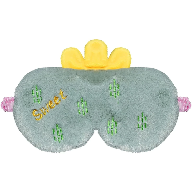 Ulife Mall Cactus Eye Mask for Sleeping, Soft Fluffy Plush Blindfold Funny Novelty Eye Cover Eyeshade for Kids Girls Boys Women Men Night Nap Travel Meditation,Green