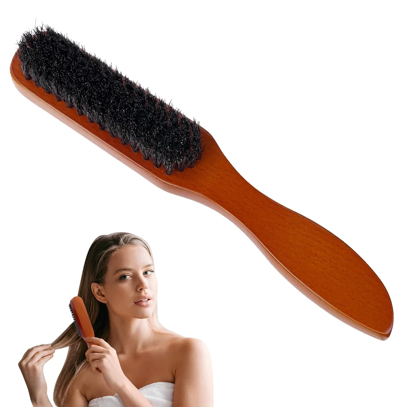 AOOWU Boar Bristle Brush, Wooden Hair Brush, Antistatic Boar Bristle Brush, Natural Hair Brush for Hair and Beard, Reduces Hair Breakage and Frizzy Hair Comb