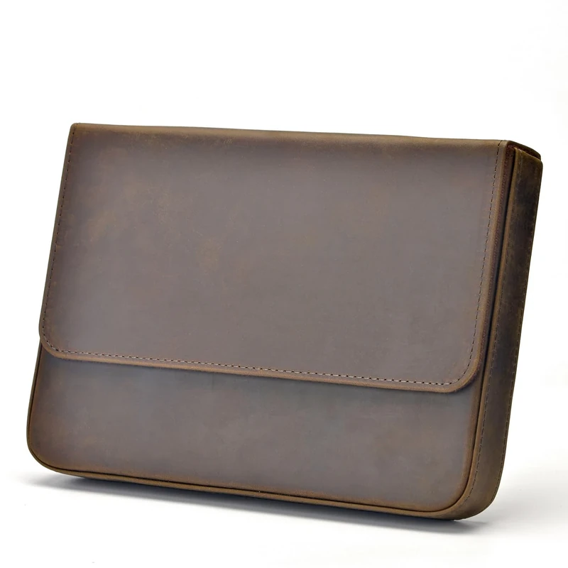 Lanxivi 12 Fountain Pen Case Genuine Leather Organizer, Crazy Horse Cowhide Leather Portable Pen Bag Pouch Drawer Style