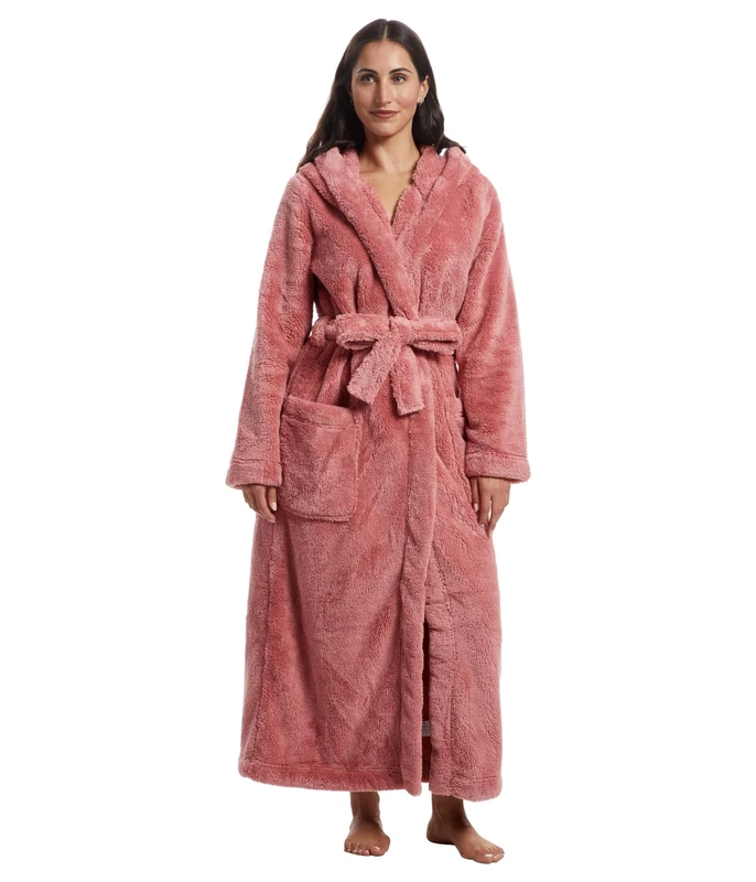 UGG Aarti Long Hooded Plush Full Length Robe - Pink Cedar, XS