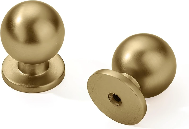 khtumeware 30 Pack Gold Cabinet Knobs - 1 Inch Round Brushed Brass Kitchen Handles for Drawer, Desk, Cabinets, Cupboard - Zinc Alloy Metal