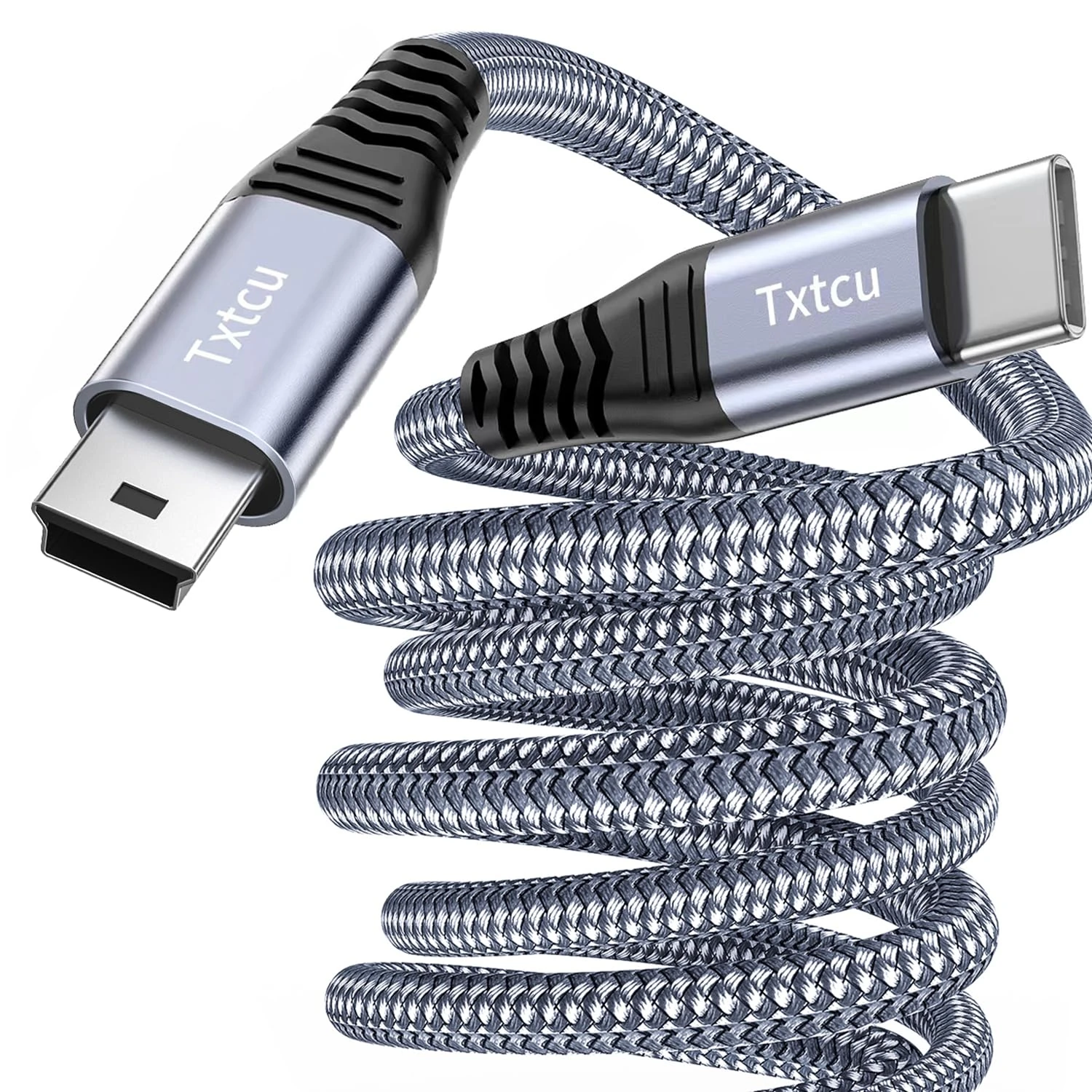 Txtcu USB C to Mini USB Cable 1.5M, Nylon USB Type C to Mini 5Pin Charging Cable Sync Data Cord for Hero 3+, PS3 Controller, MP3 Player, Dash Cam, Digital Camera, GPS Receiver, PDAs.etc