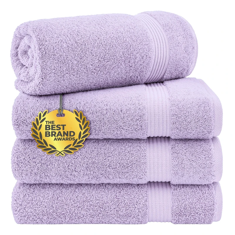 Cotton Paradise 4 Piece Turkish Bath Towels for Bathroom, 100% Cotton Extra Large Soft Plush Towels Bathroom Set, Lilac
