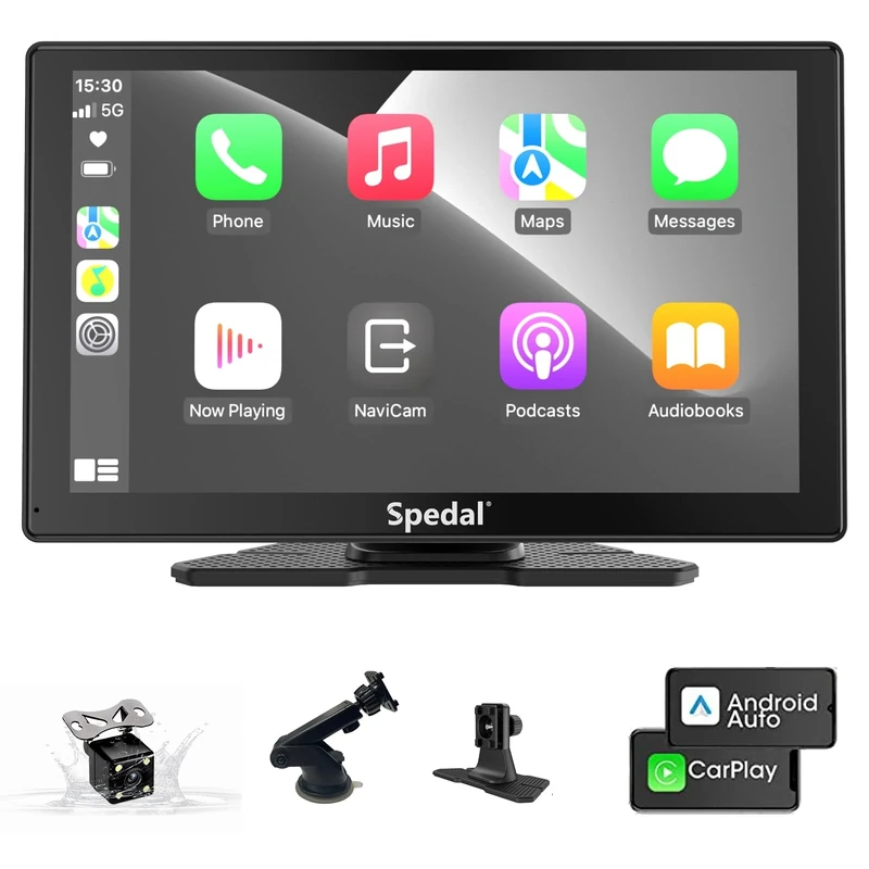 Spedal Car Play Screen with 1080P Backup Camera, 9" Wireless Apple CarPlay ＆ Android Auto Portable Car Stereo, GPS Navigation, Car Audio Receivers with Bluetooth,Mirror Link, AUX/FM