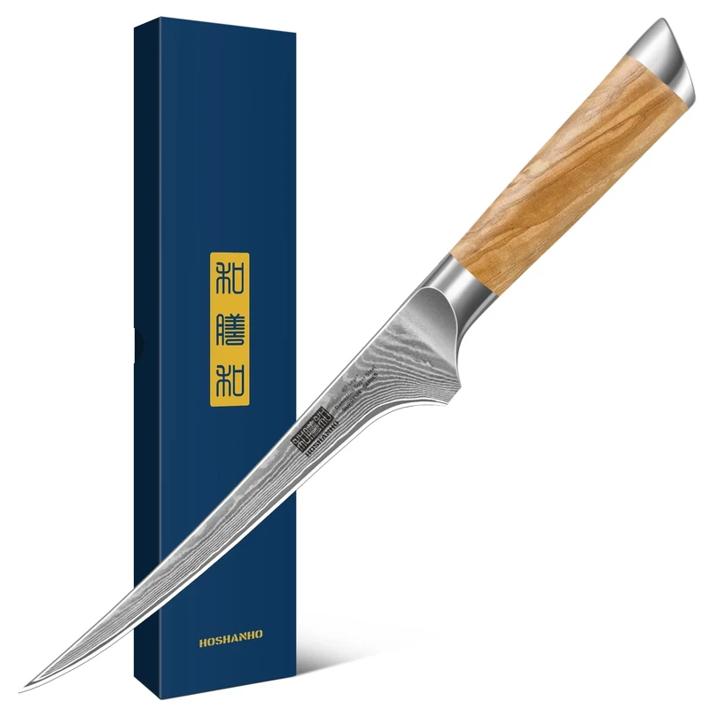 HOSHANHO Damascus Fillet Knife 7 Inch, Professional 10Cr15CoMoV Super Steel Boning Knife, Ultra Sharp Fish Knife with Ergonomic Handle