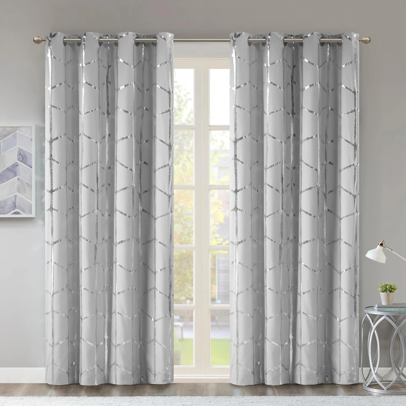 Intelligent Design Blackout Curtains for Bedroom Window 2 Panels Metallic Print Curtains for Living Room Thermal Insulated Curtains for Home Machine Washable Raina 2 Pack