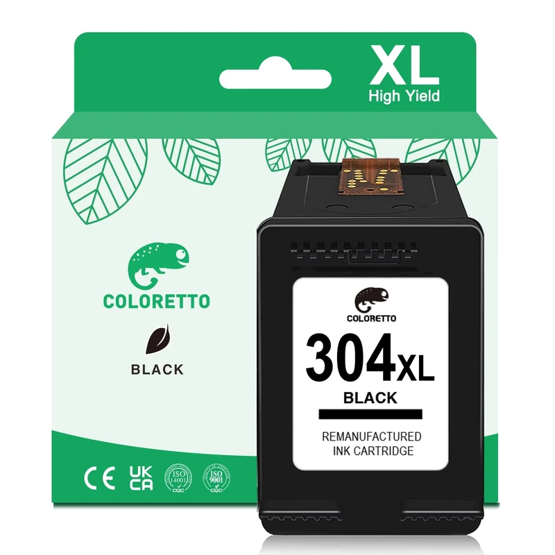 COLORETTO 304 Black Ink Cartridge for HP 304 XL DeskJet 3750 3760 3700 3762 2600 2630 2620 2622 Envy 5000 5032 5020 5030 AMP 120 304XL Ink Cartridge Replacement