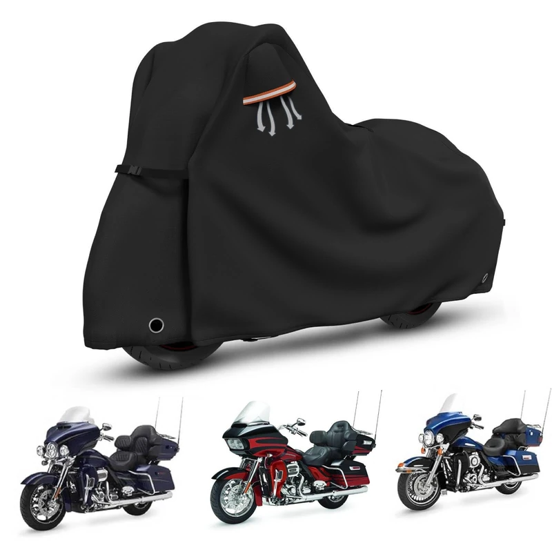 STARTWO Motorcycle Covers Waterproof Outdoor Storage for Harley Davidson Touring Models with Side+Top Box Ultra Limited,Road Glide Limited, Gold Wing,Road Master 110"x45"x59" Black