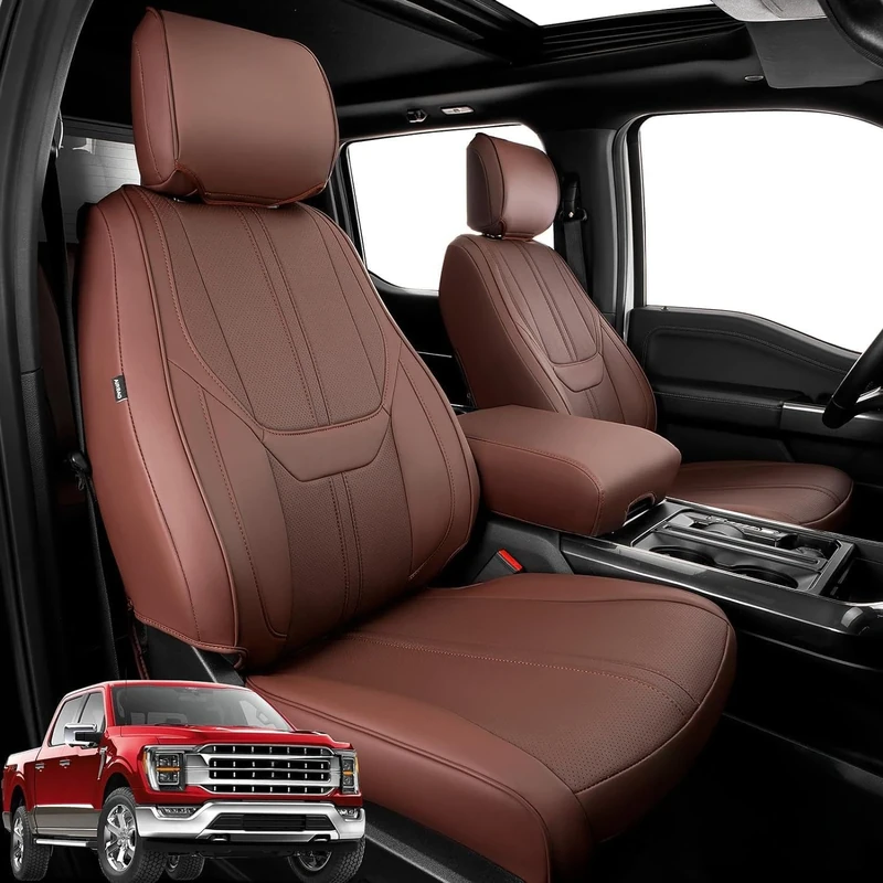 Super Cover for Ford F150 Seat Covers 2015-2025, Full Covered Leather Truck Pickup Seat Protectors Waterproof for F150 2024 2023 2022 2021 Accessories, Only Fit 1st Row Bucket Seat SuperCrew (XL,XLT)