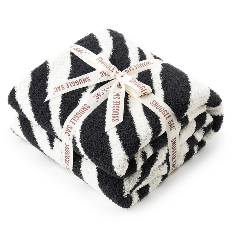 Snuggle Sac Zebra Blanket 60x80 - Twin Size Reversible Throw